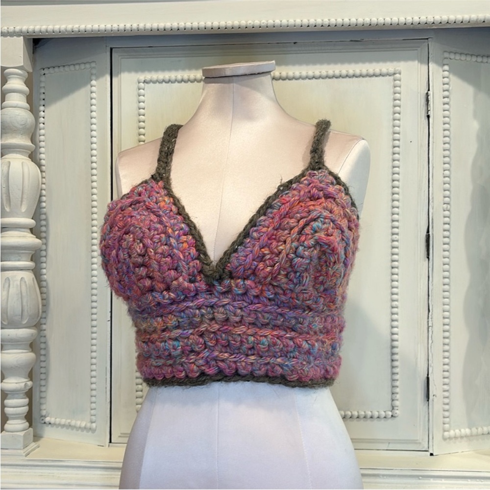 Handknit Chunky Textured Crochet
Bralette Crop Halter Top
